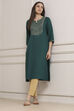 Teal Green Solid Straight Kurta