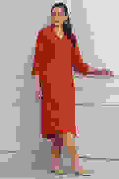 Red Viscose Rayon Straight Kurta Pants Set image number 0