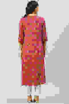 Pink Rayon Straight Printed Kurta image number 4