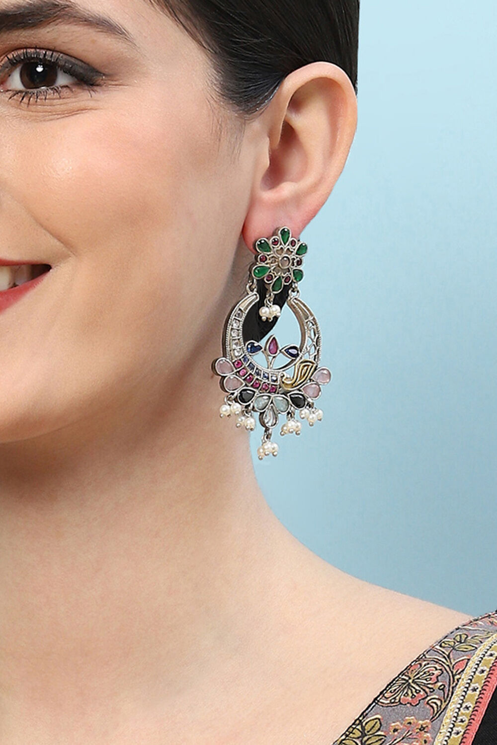 Oxidised Multi Brass Earrings image number 1