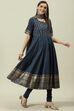 Navy Blue Embroidred Cotton Anarkali Suit Set image number 5