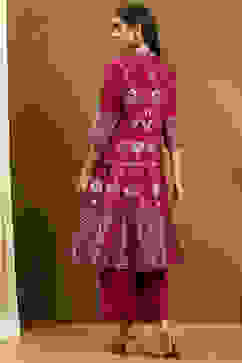 Berry Pink Yarn Dyed Kalidar Suit Set image number 4