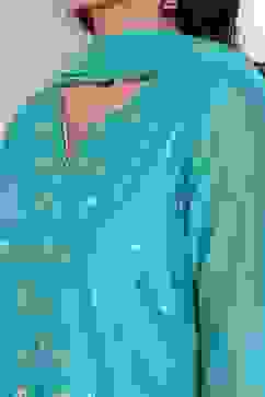 Green Straight Kurta Palazzo Suit Set image number 1