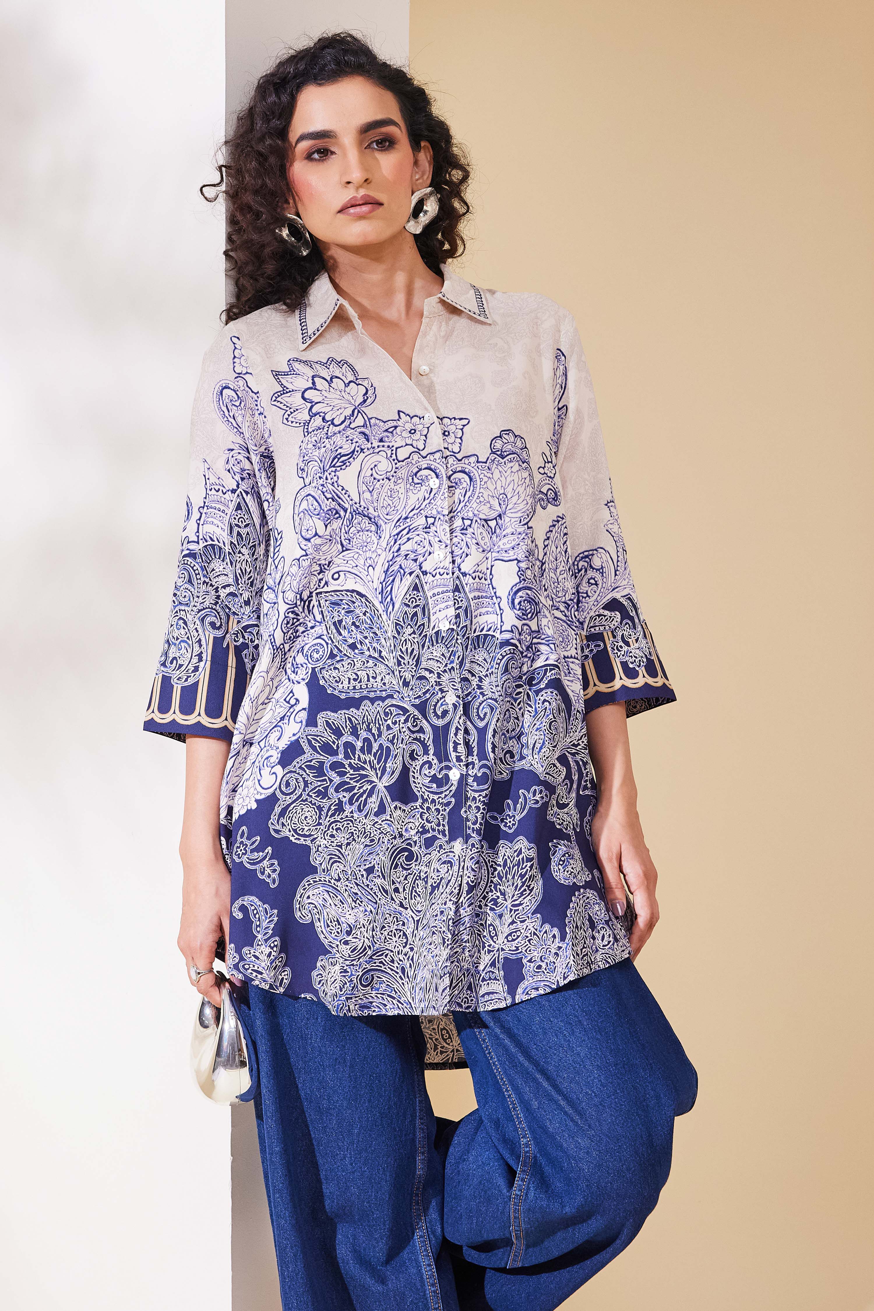 Blue Viscose Rayon Straight Kurta image number 6