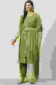 Mehandi Viscose Blend Straight Suit set image number 0