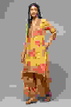 Yellow Rayon Asymmetric Kurta Palazzo 2 Piece Set image number 0