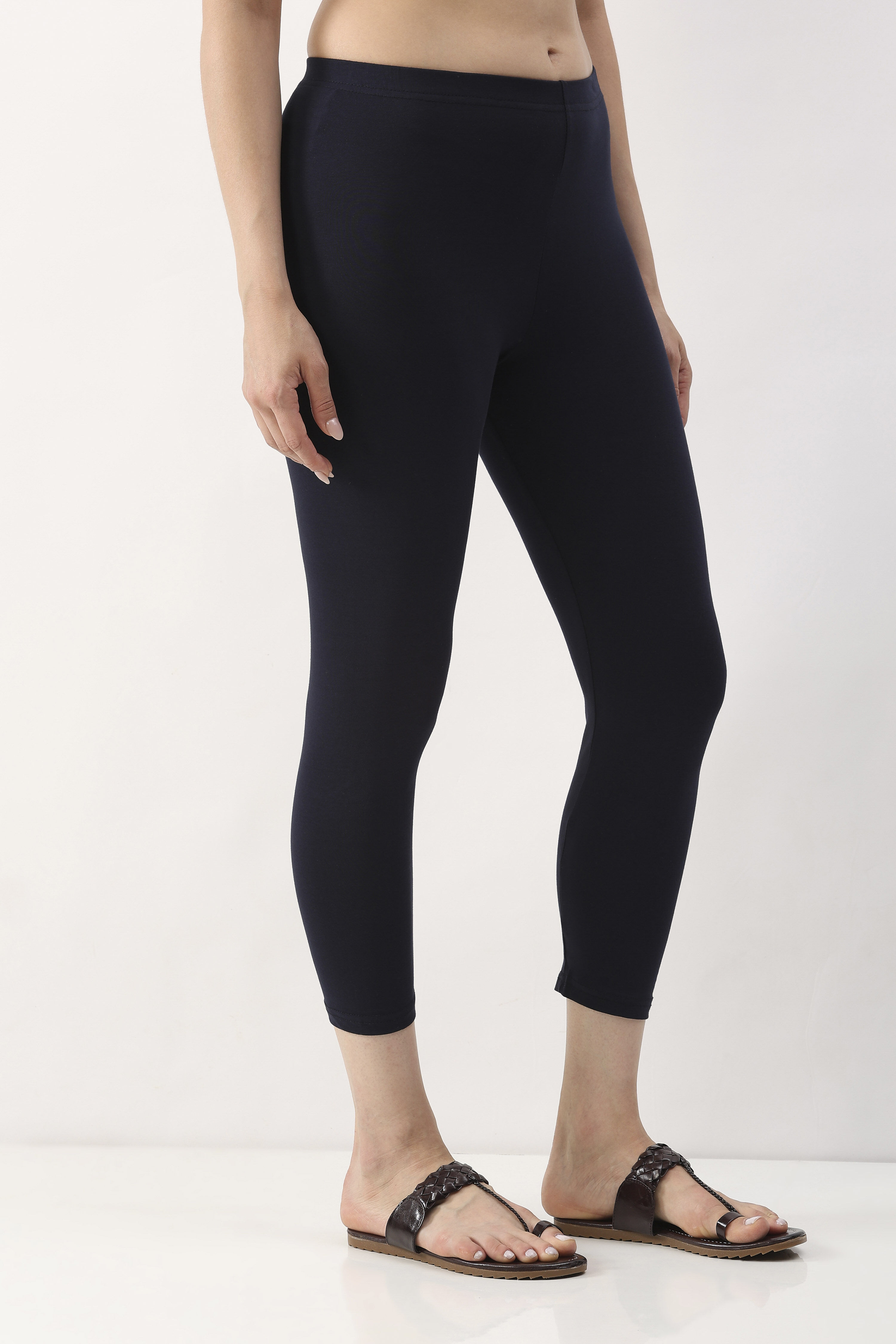 Navy Cotton Lycra Leggings image number 3