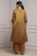 Copper Gold Cotton Tissue Embroidered Gathered Suit Set image number 4