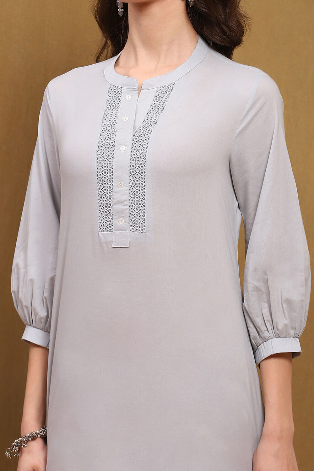 Steel Grey Cotton Solid Regular Fit Straight Kurta image number 1