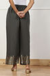Blue Jacquard Solid Straight Palazzo Pants image number 5