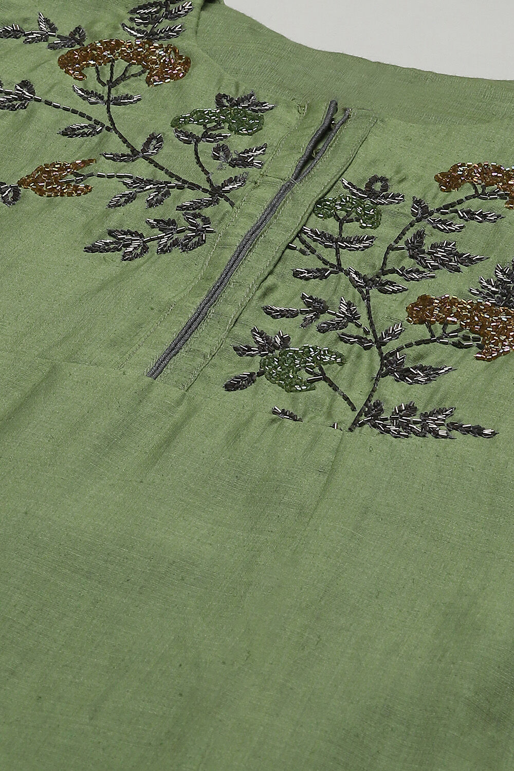 Green Cotton Machine Embroidered Unstitched Suit Set image number 2