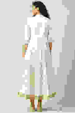 Off White Cotton Flared Fusion Printed Dress image number 4