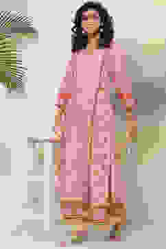 Pink Art Silk Straight Kurta image number 5