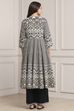 White and Black Cotton Printed Anarkali Fusion Set image number 2
