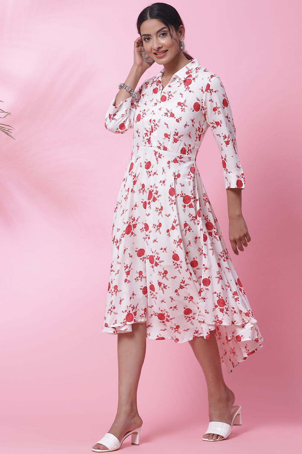 Mango Yellow Rayon Flared Printed Dress image number 3