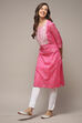 Pink Cotton Blend Straight Printed Kurta