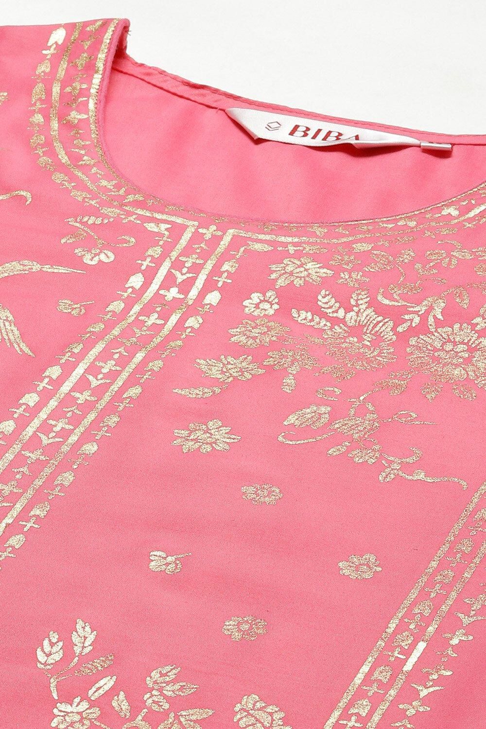 Pink Printed Straight Kurta Slim Pant Suit Set image number 1