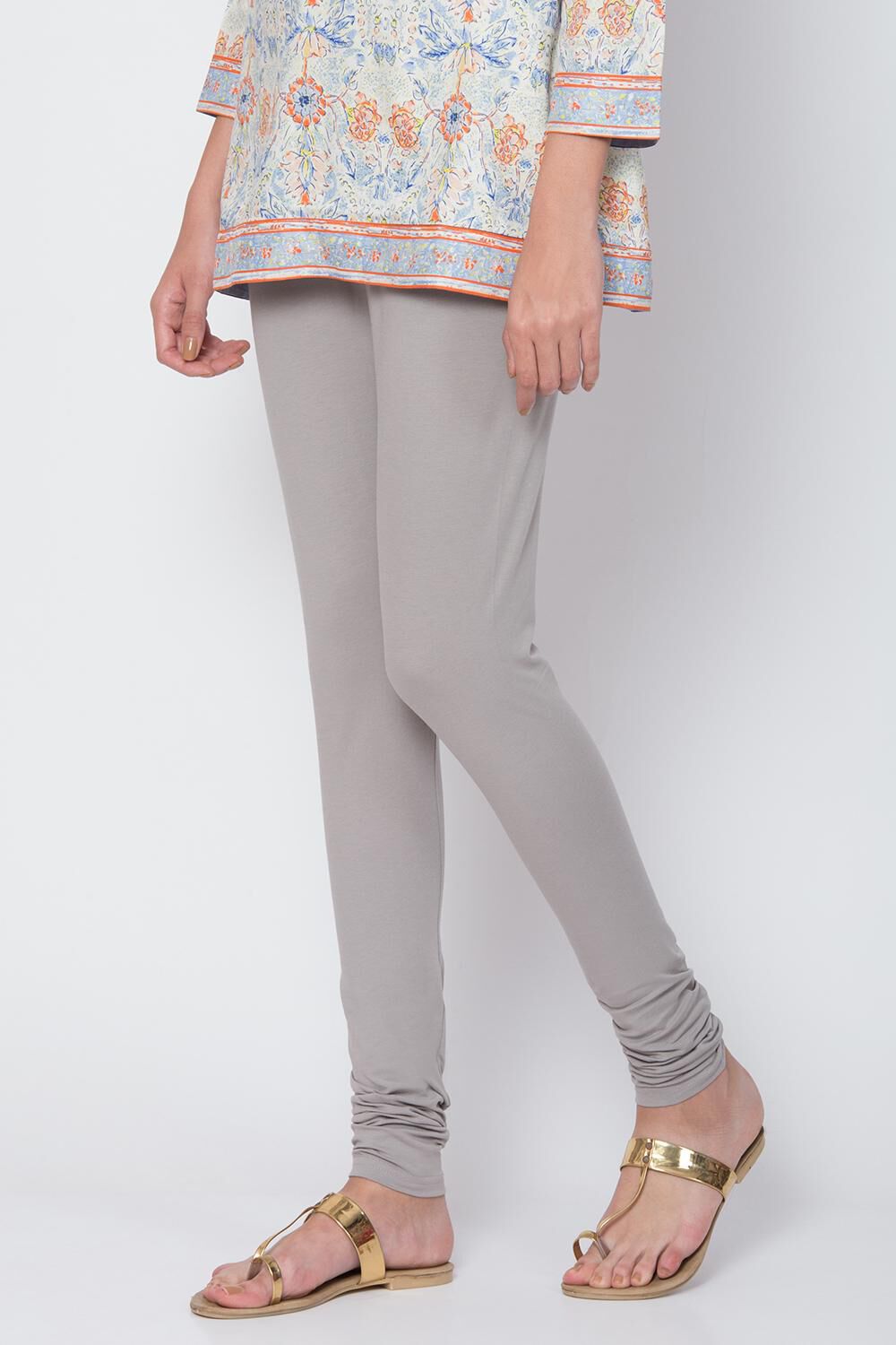 Camel Cotton Blend Solid Churidar image number 0