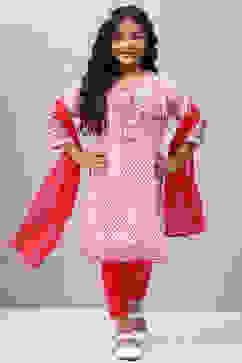 Ecru Cotton Straight Kurta Regular Pants Suit Set image number 6