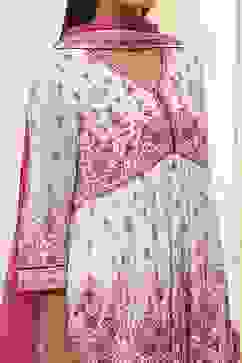 Off-White and Pink Cotton Peplum Suit Set image number 1