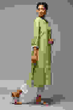 Green Rayon Straight Printed Kurta image number 4