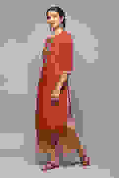 Red Cotton Straight Kurta Palazzo Suit Set image number 0