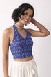 Royal Blue Cotton Abstrast Smocked Back Crop Top image number 0