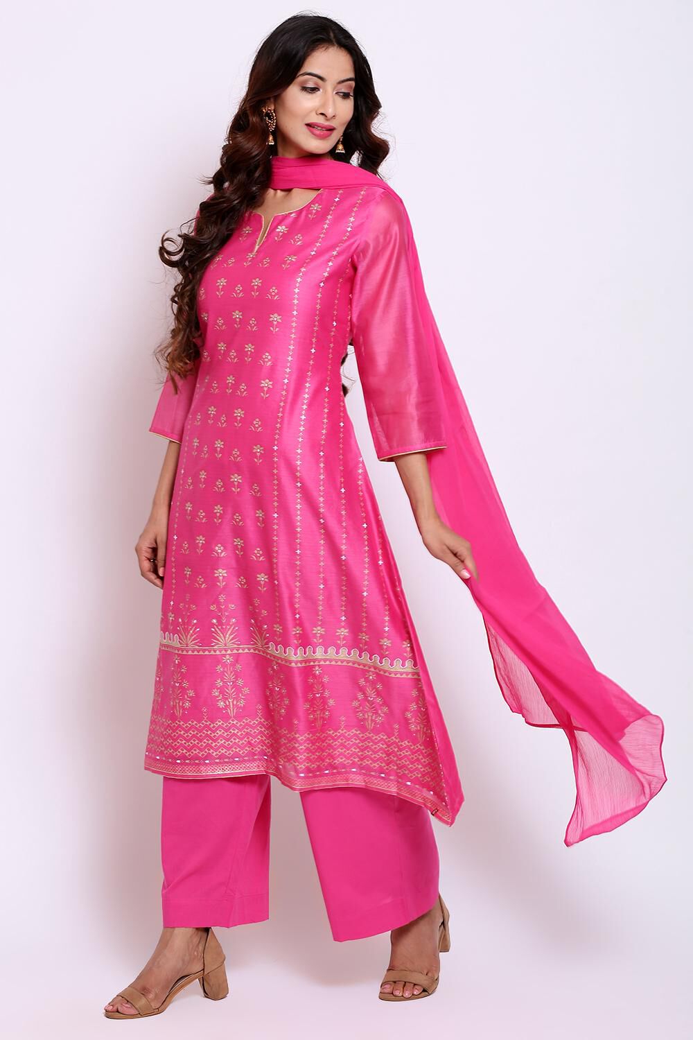 Pink Straight Kurta Palazzo Suit Set image number 2