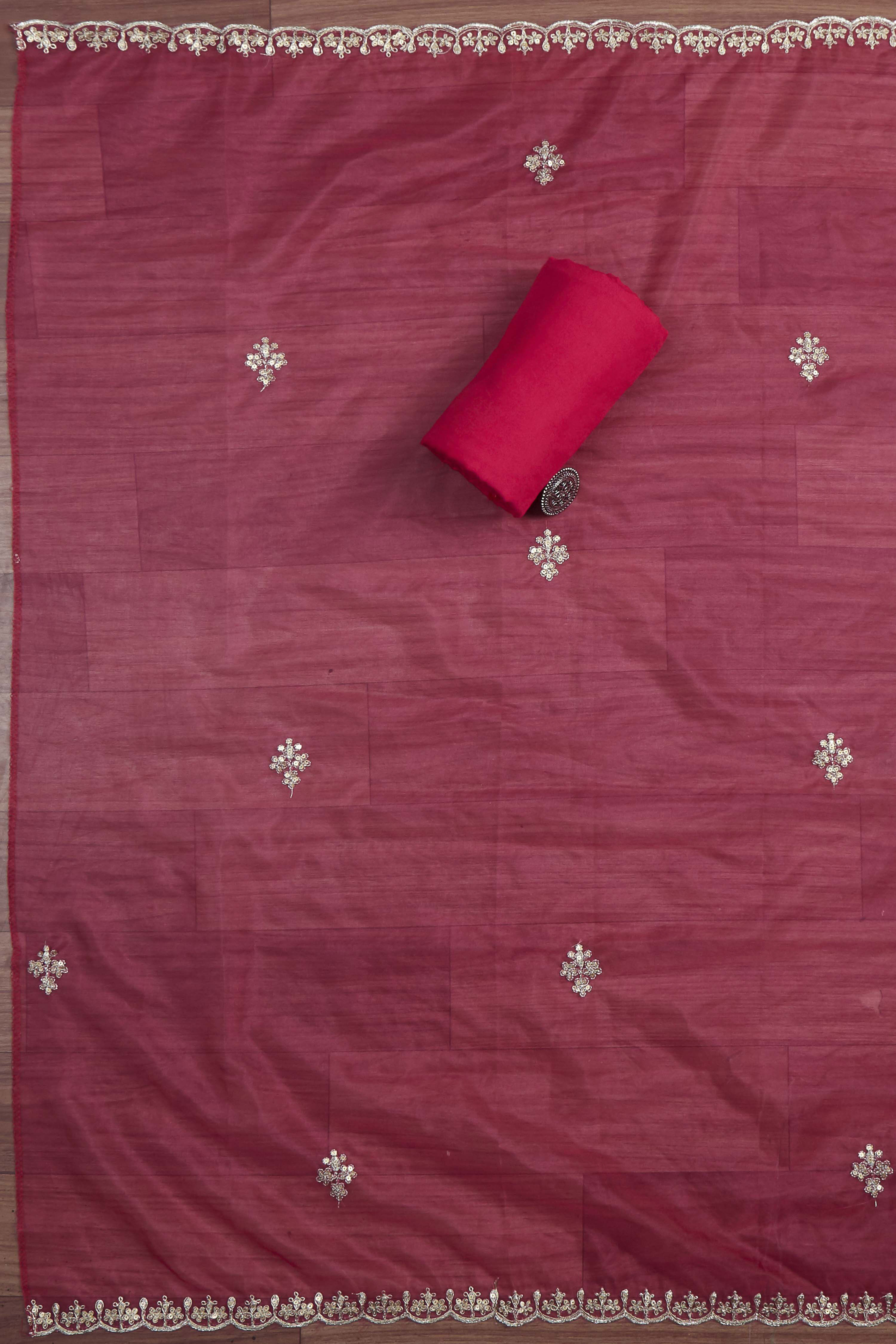 Pink Organza Rajasthani Print Unstitched Suit Set image number 3