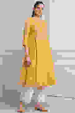 Yellow Polyester Flared Kurta Pants Set image number 5