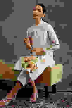 Rohit Bal Ivory Silk Chanderi Floral Printed Straight Kurta Set image number 0