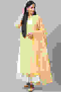 Yellow Cotton Double Layered Kurta Palazzo Suit Set image number 0