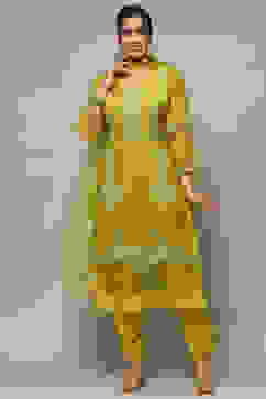 Lime Organza Unstitched Suit set image number 1