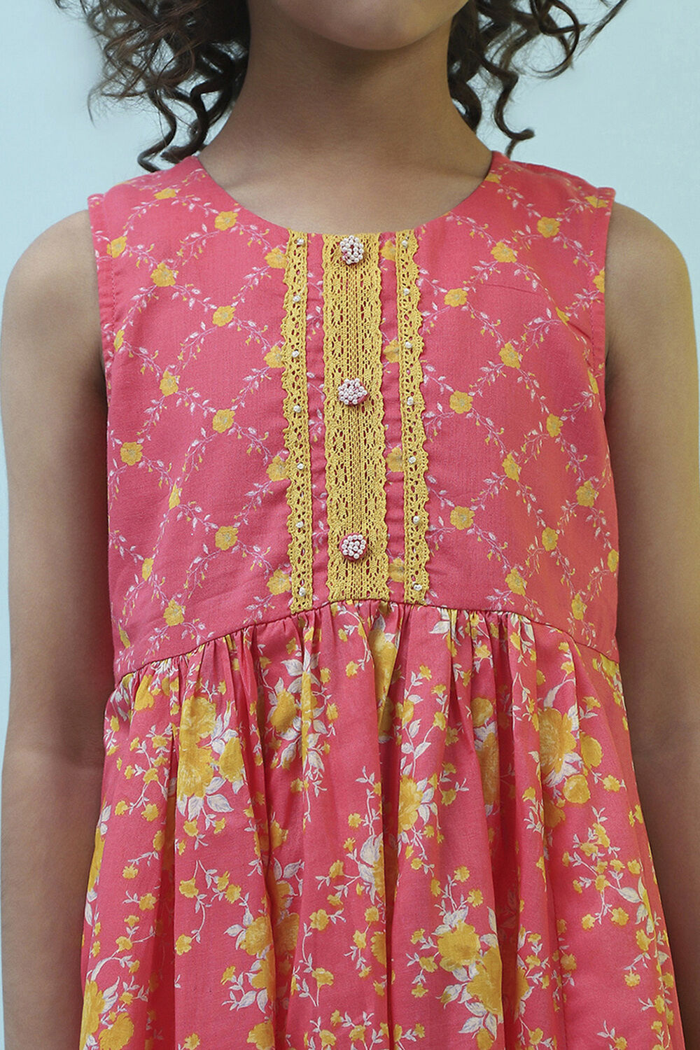 Pink Cotton Printed Gathered Suit Set image number 1