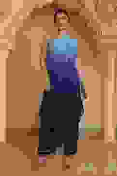 Blue Ombre Pure Chinnon Printed One Shoulder Kurta Set image number 6