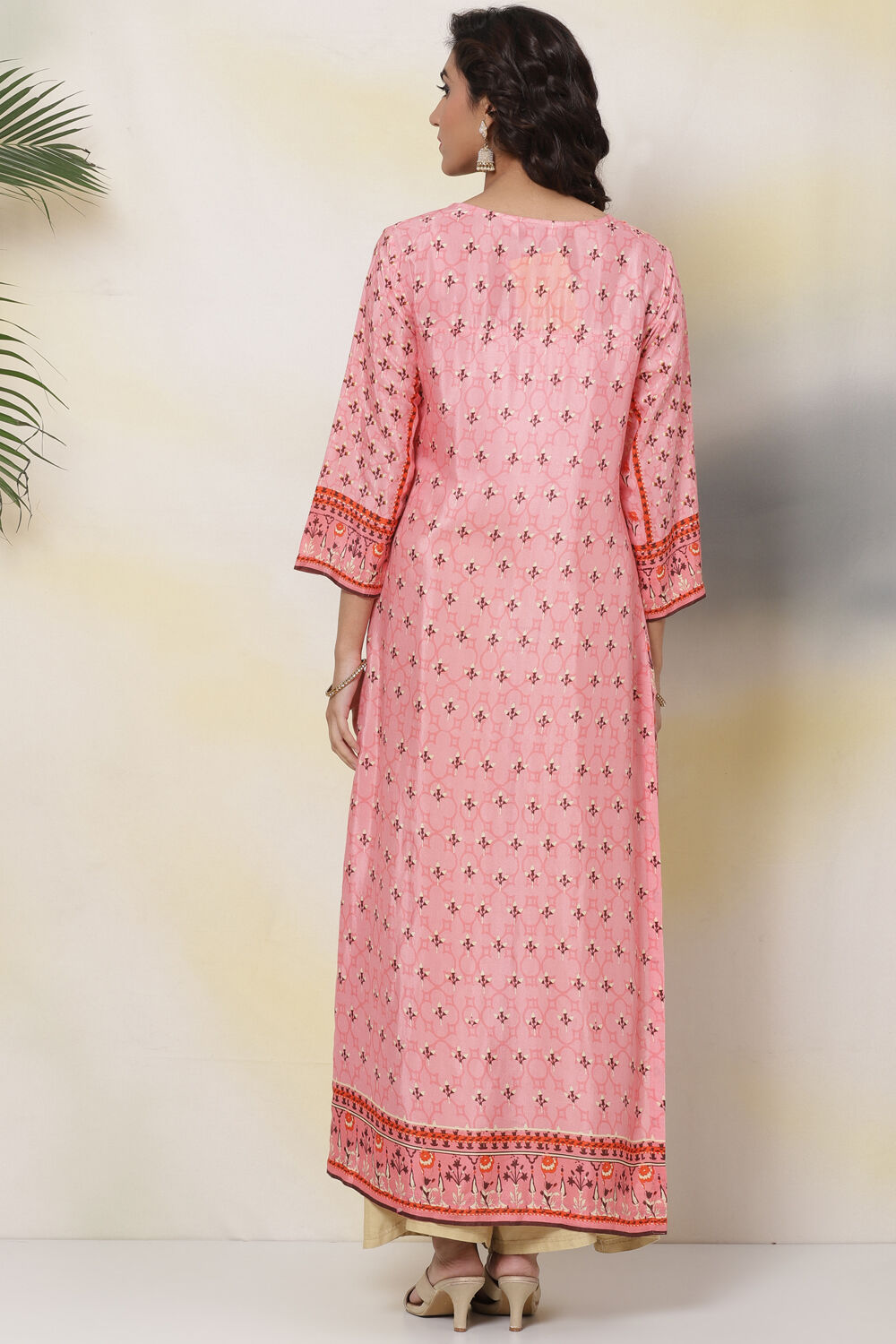 Pink Art Silk Straight Kurta image number 4