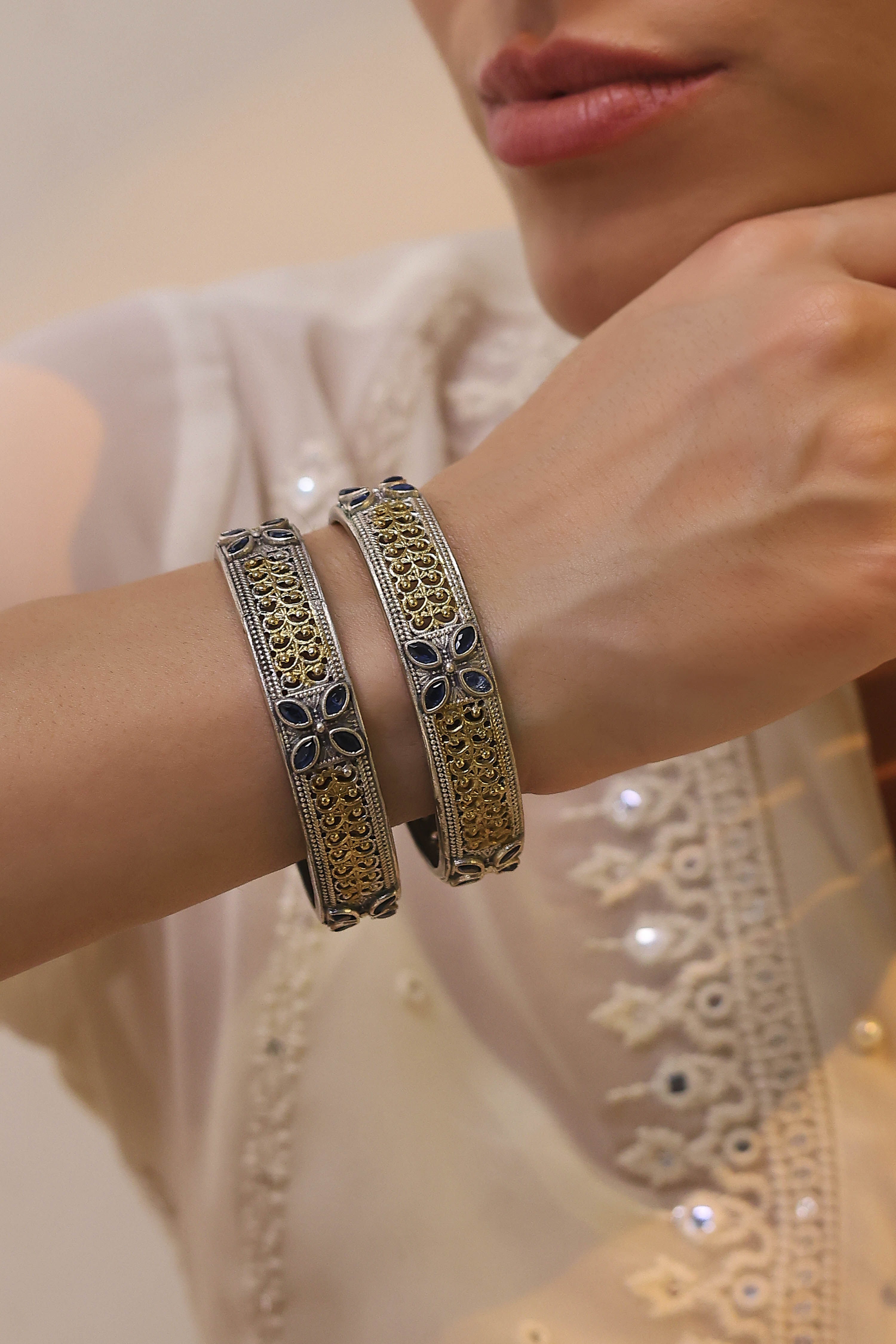 Navy Brass Oxidised Bangles image number 3