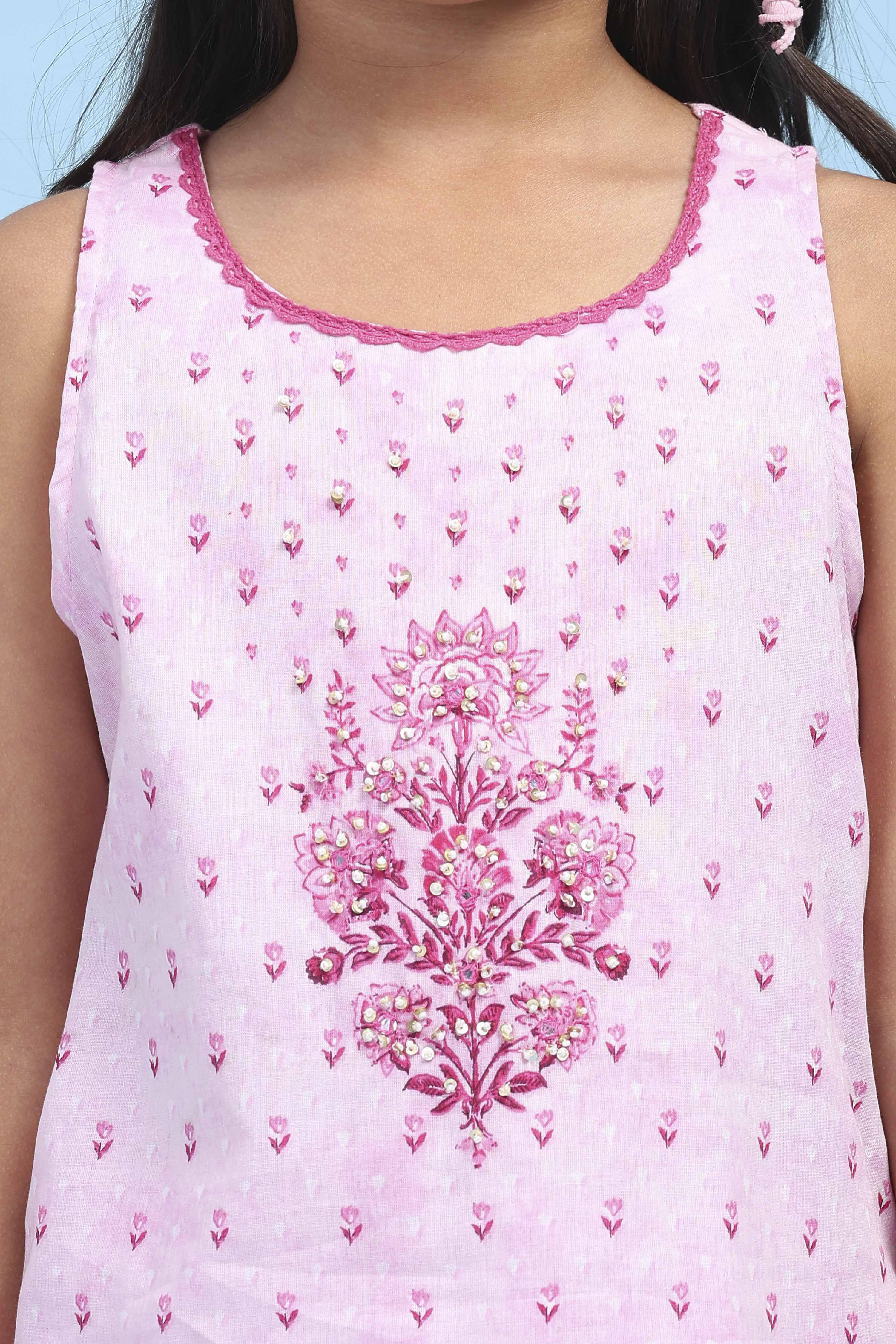 Pink Cotton Printed Straight Garara Suit Set image number 1