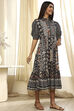 Black and Beige Cotton Printed Tiered Dress image number 5