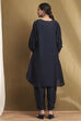 Midnight Blue Solid Festive Straight Kurta Set image number 4