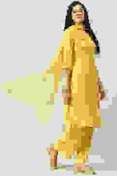 Mustard Viscose Straight Kurta Palazzo Suit Set image number 2