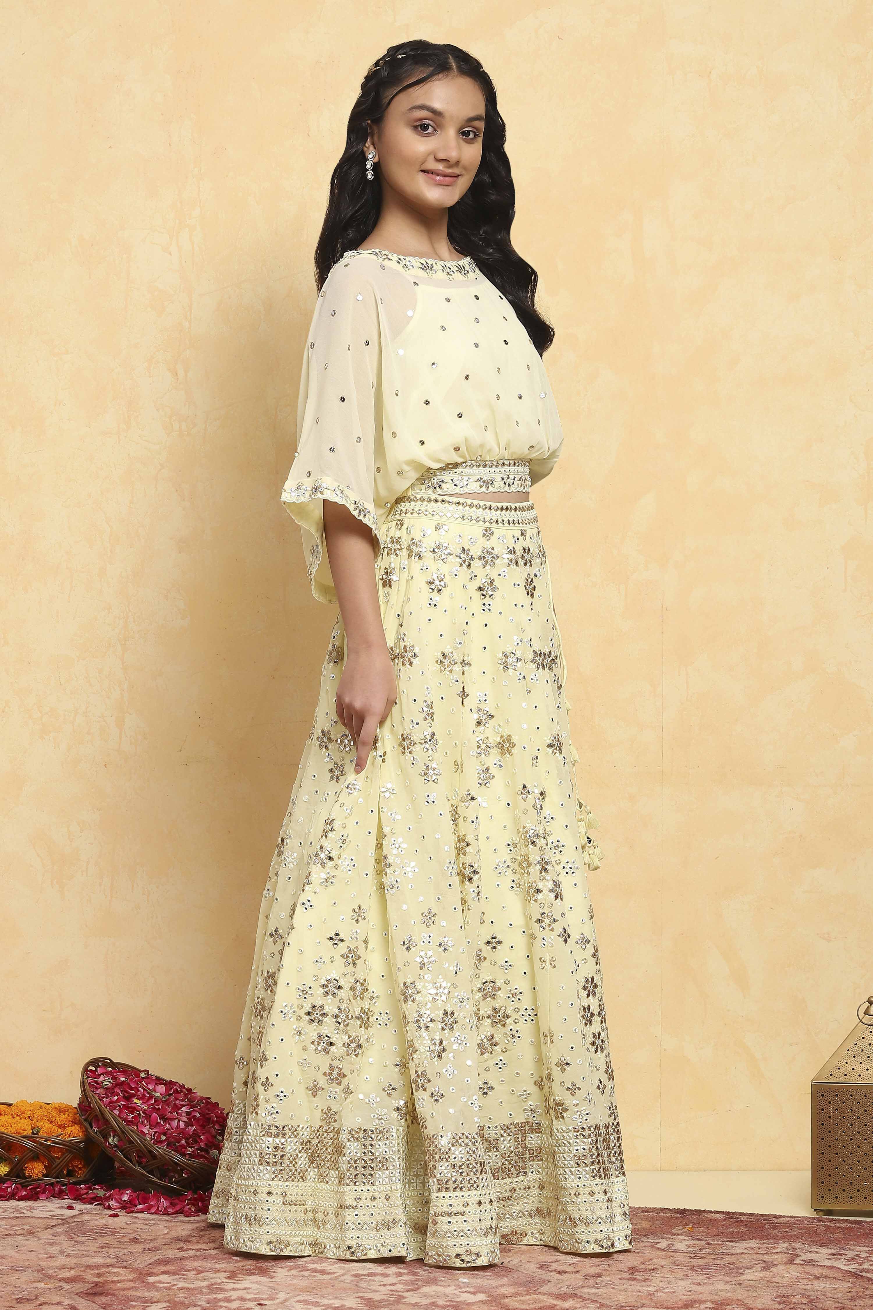 Neutral Polyester Embroidered Kalidar Lehenga Set image number 5