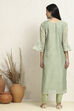 Green Chanderi Hand Embroidered Unstitched Suit Set image number 5