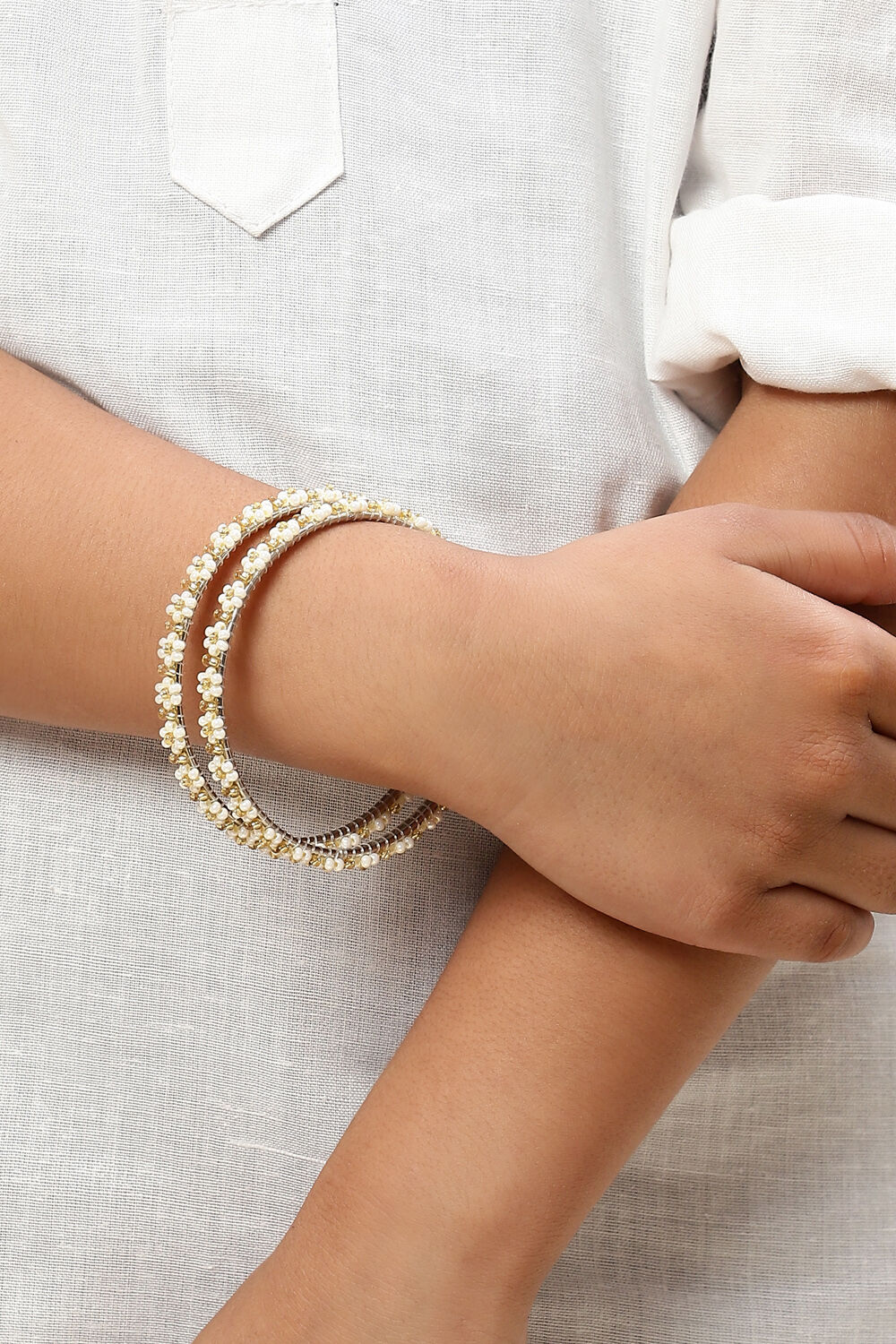 White Gold Metal & Beads Kids Bangles image number 2