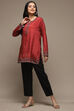 Red Cotton Blend Printed Kurti