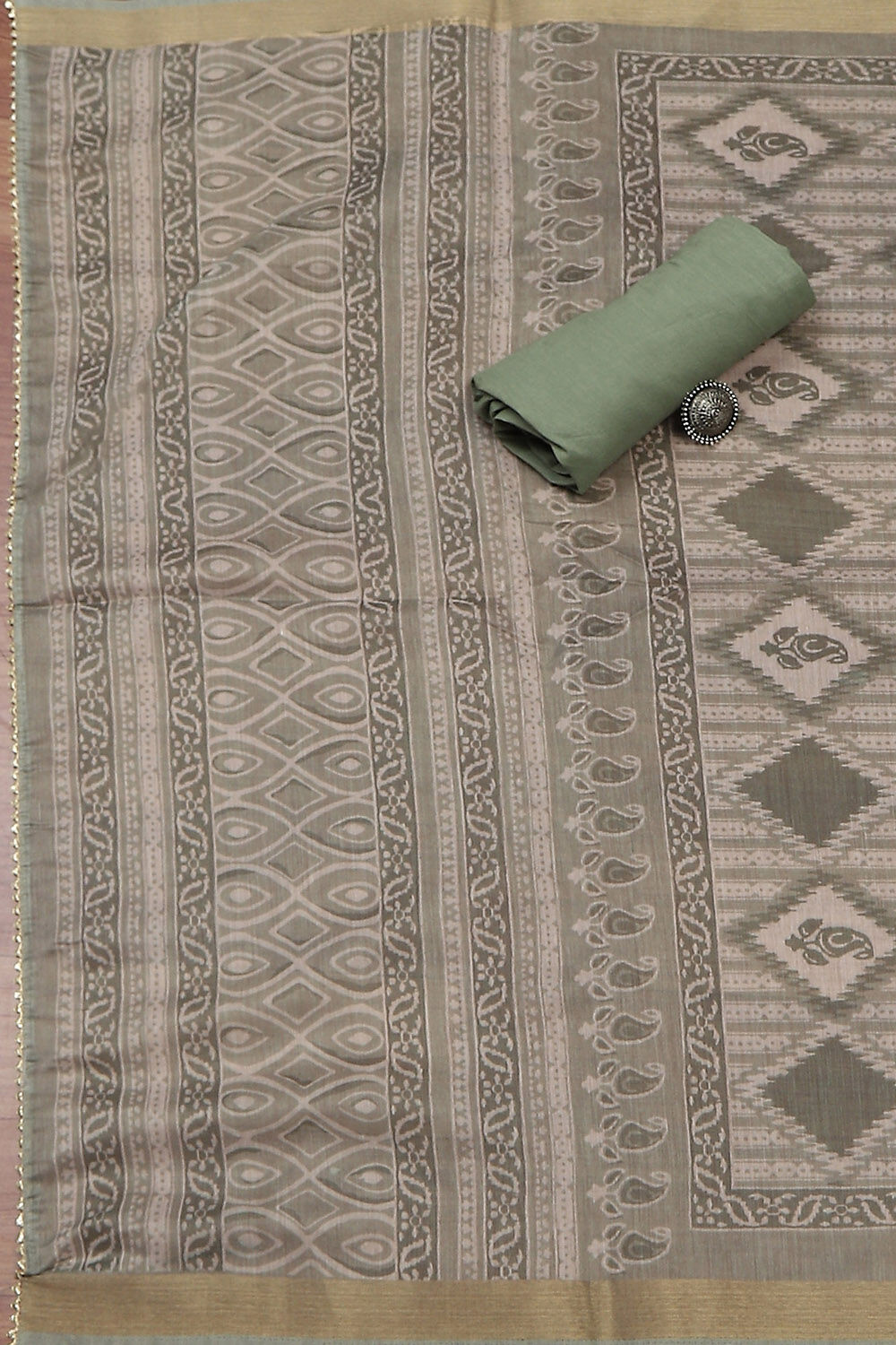 Light Green Chanderi Digital Print Unstitched Suit Set image number 3