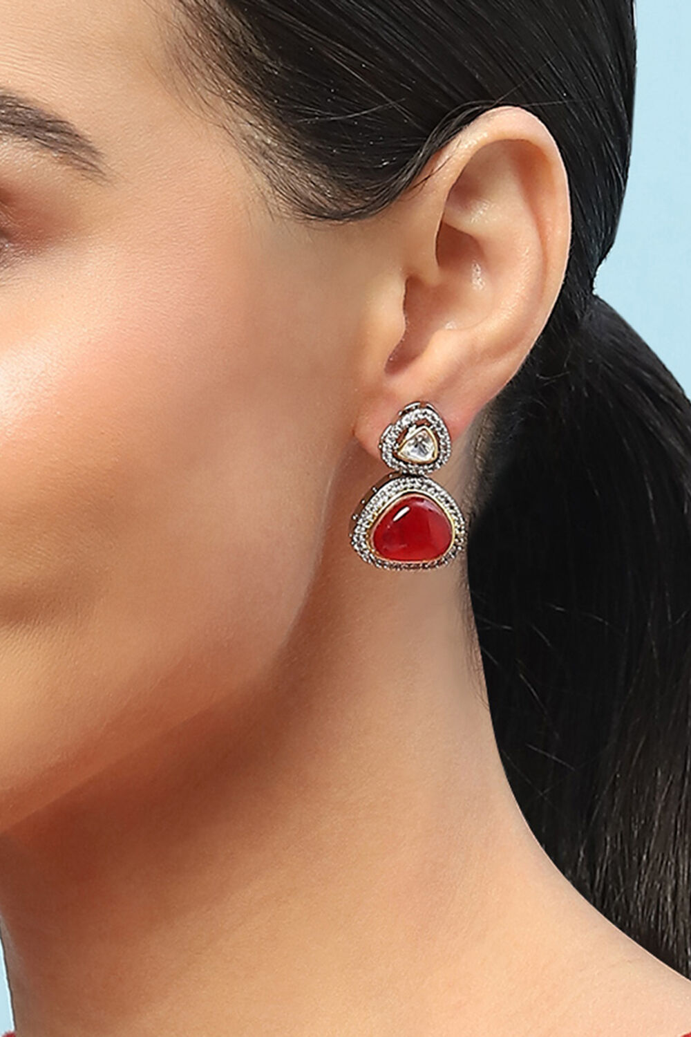 Red Stone Statement Earrings image number 1