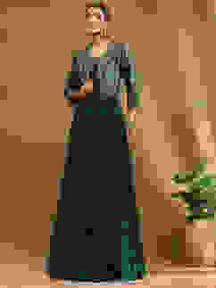 Emerald Green Silk Festive Tiered Anarkali Dress image number 0