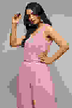 Pink Embroidered Straight Jumpsuit image number 1