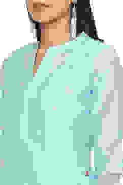 Turquoise Cotton Blend Layered Kurta Churidar Suit Set image number 2